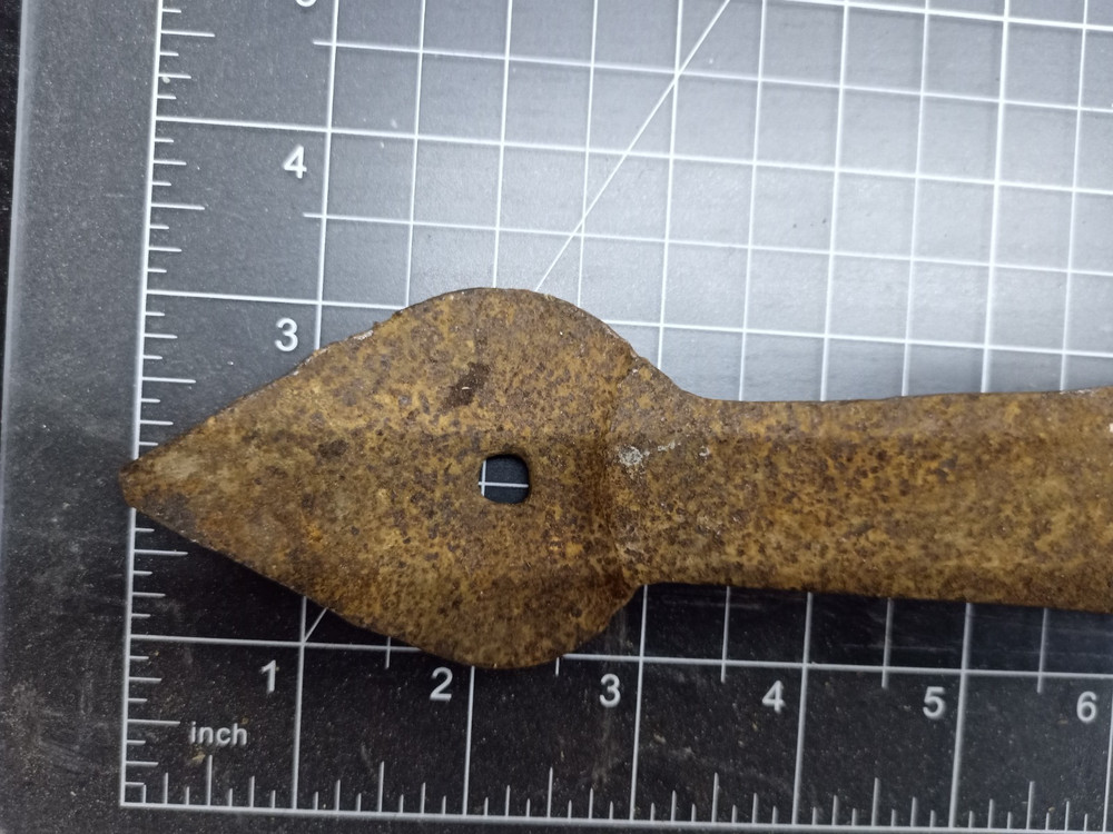 Antique Hand forged strap hinge with spear point 2" x 25"