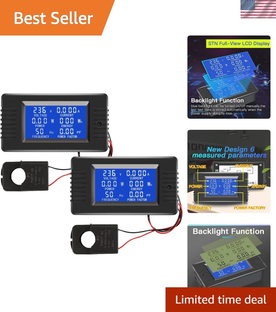 Multi-Function AC Meter: LCD Digital 100A Current & Voltage with Alarm Function