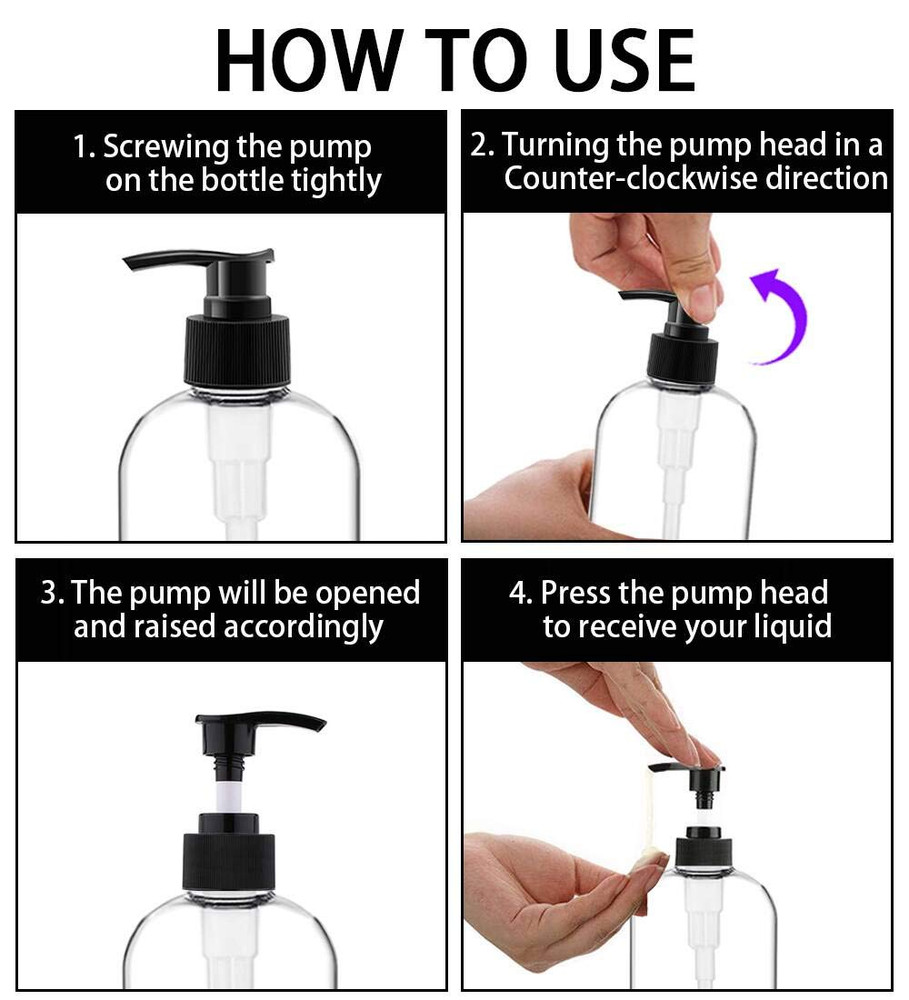 Empty Plastic Pump Bottles Dispenser Portable Shampoo Lotion Hand 4 Pack 16Oz