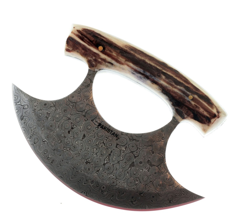 Forged Raindrop Pattern Damascus  ULU Fixed Blade Kitchen/Field Dressing Knife