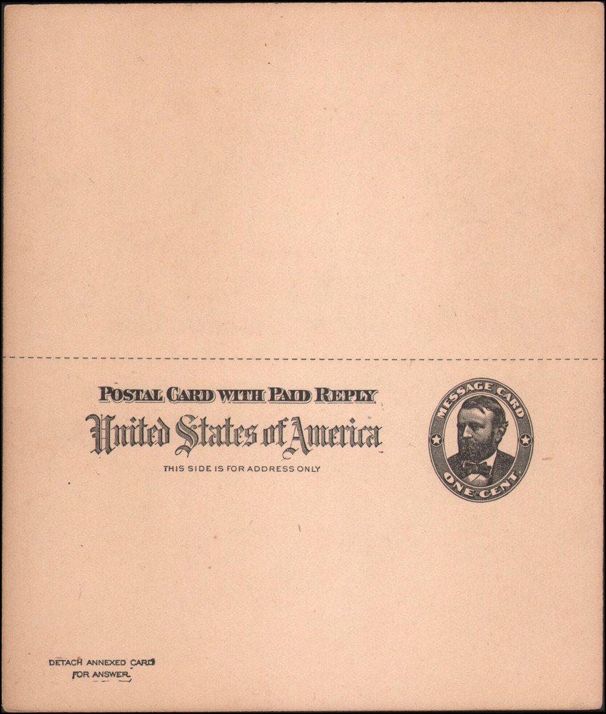 US #UY3 MNH unsevered, unfolded message reply card