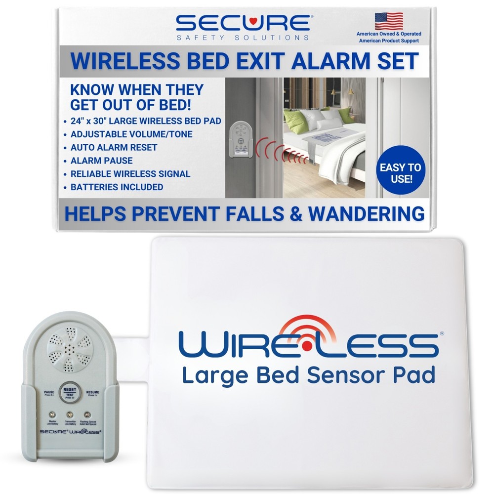 Secure Wireless Bed Exit Alarm Set Elderly Patient Fall & Wandering Prevention