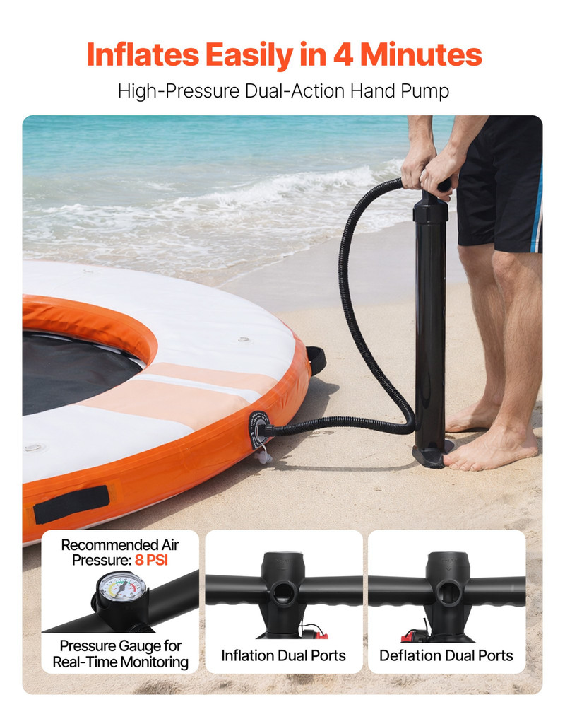 Inflatable Floating Dock, 8 FT Inflatable Dock Platform, Orange