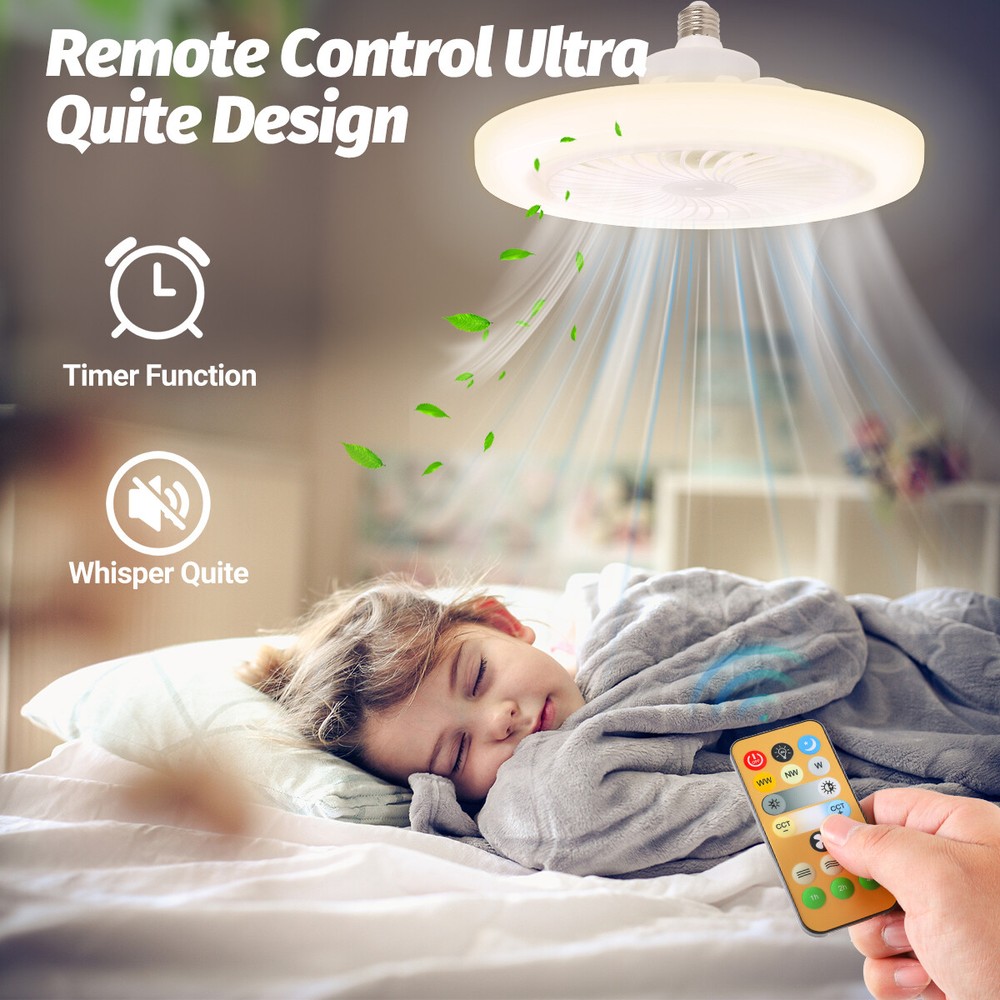 2 In 1 E27 Socket Fan Light With Remote Ceiling Fan Adjustable LED Smart 3 Speed