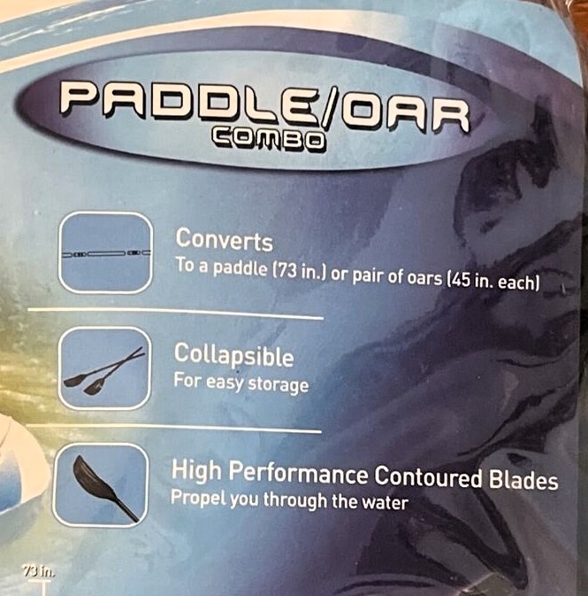 Paddle Oar Combo 73” Paddle Or 2 45” Oars Contoured HP Blades Plastic NISP