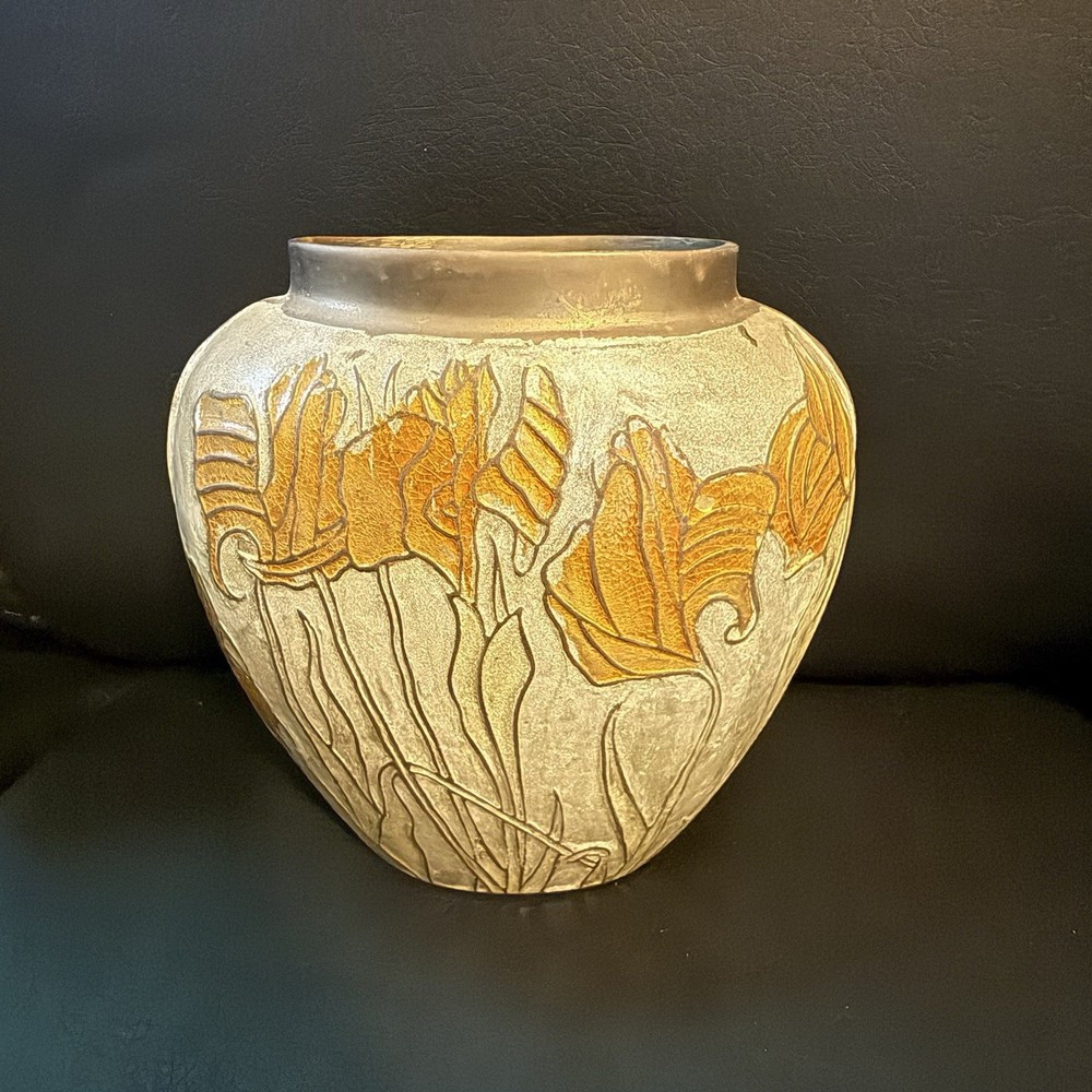 Solid Brass Heavy Vase Enamel Painted Flowers Iris Made In India 4.5" Boho Decor