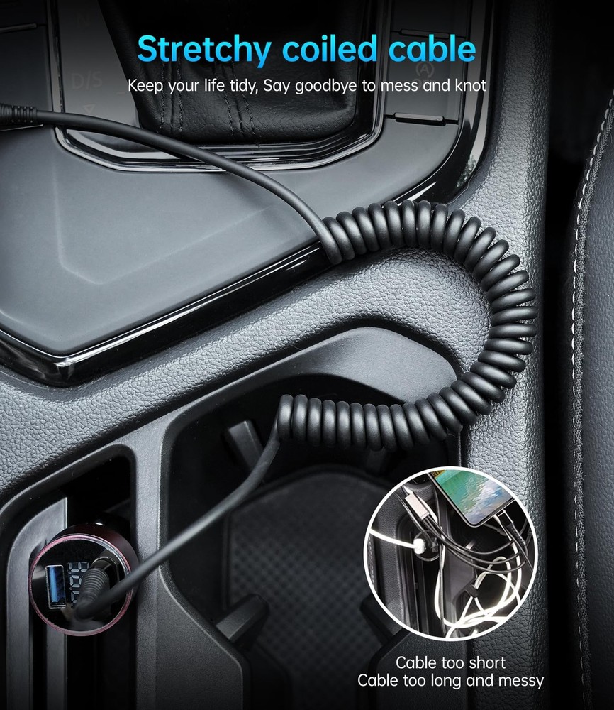 USB C Cable Fast Charging, 2Pack 3ft Coiled A to C Charge 3FT, Black