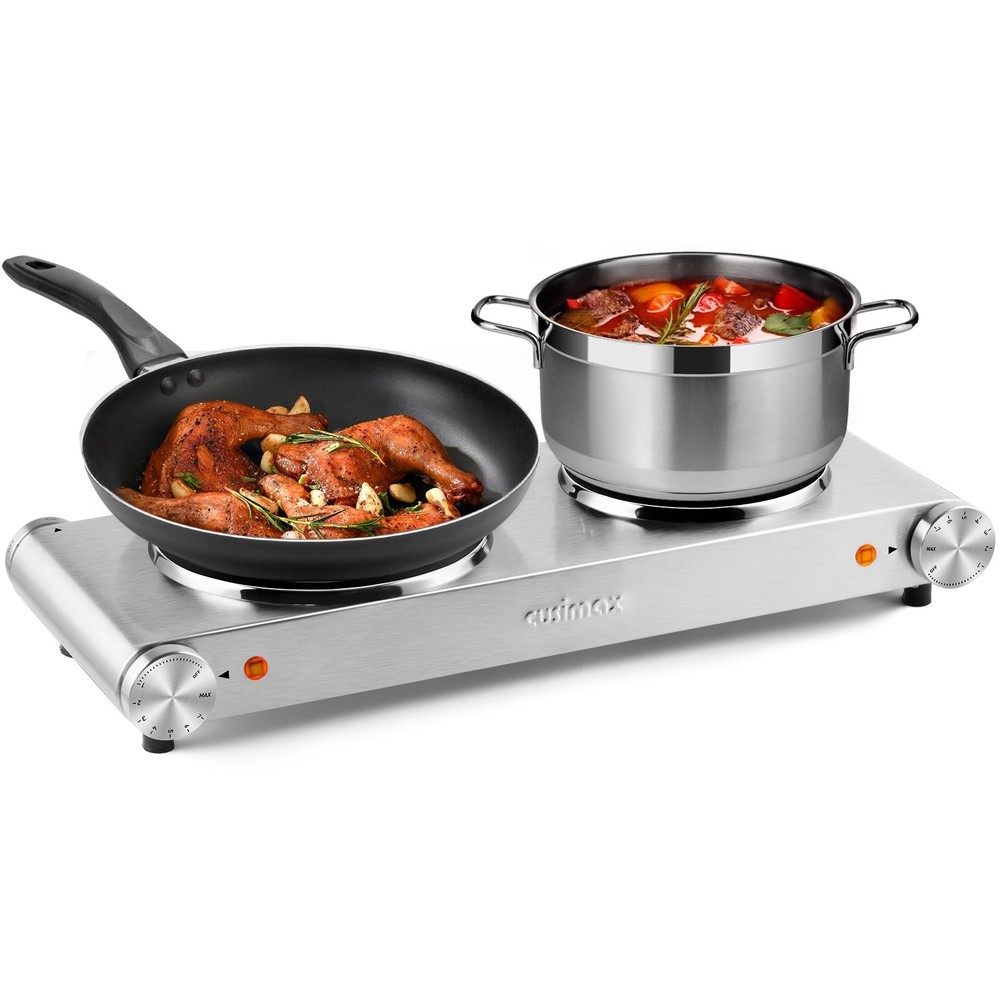 CUSIMAX Double Burner, Electric Hot Plates for Cooking, Argent