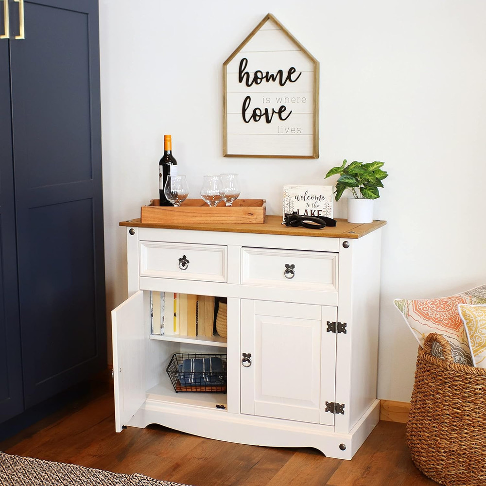 Sunnydaze 31.5" Kitchen Sideboard Cabinet - Solid Pine, 2 Drawers & Doors