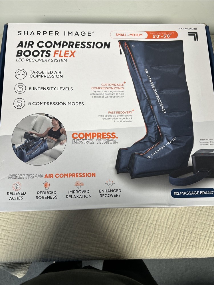 Sharper Image Flex Air Compression Boots Leg Recovery Small/Medium Size Open Box