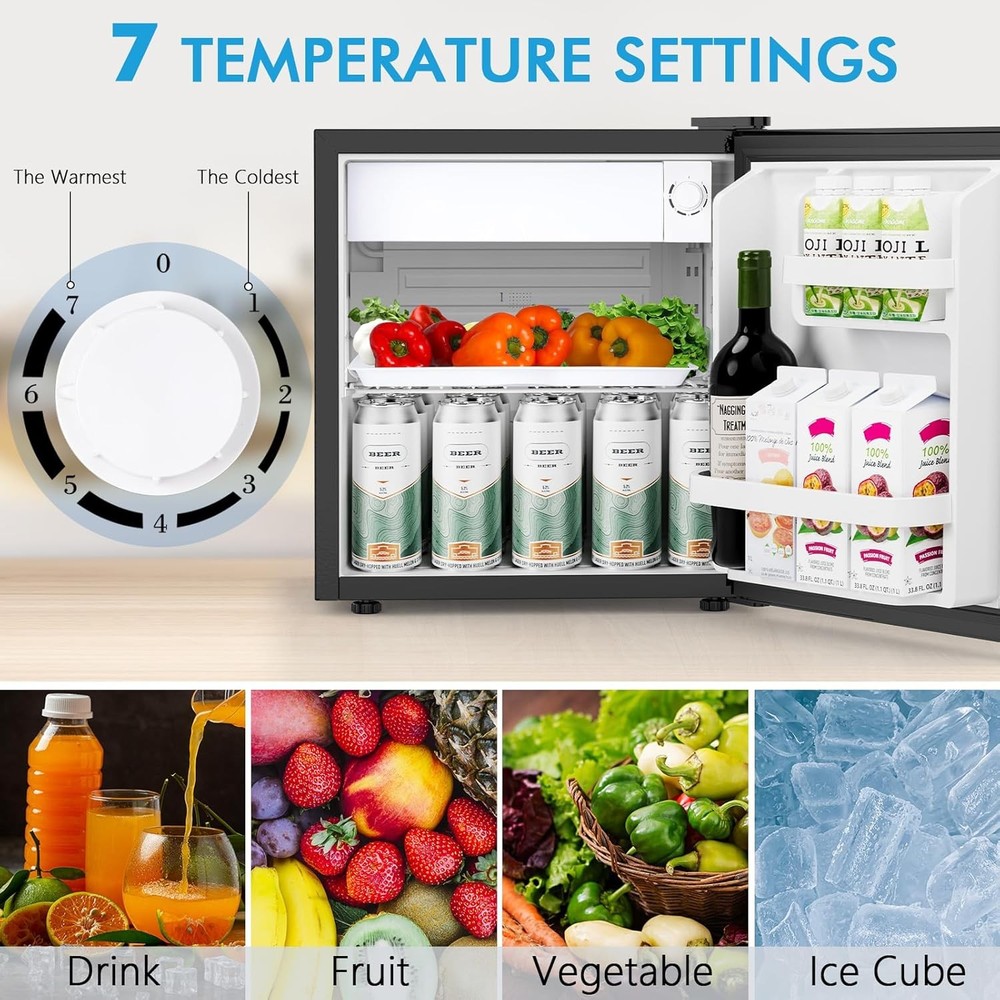 COWSAR 1.6 Cu.Ft Compact Fridge with Freezer, Compact Refrigerator with 7 Temper