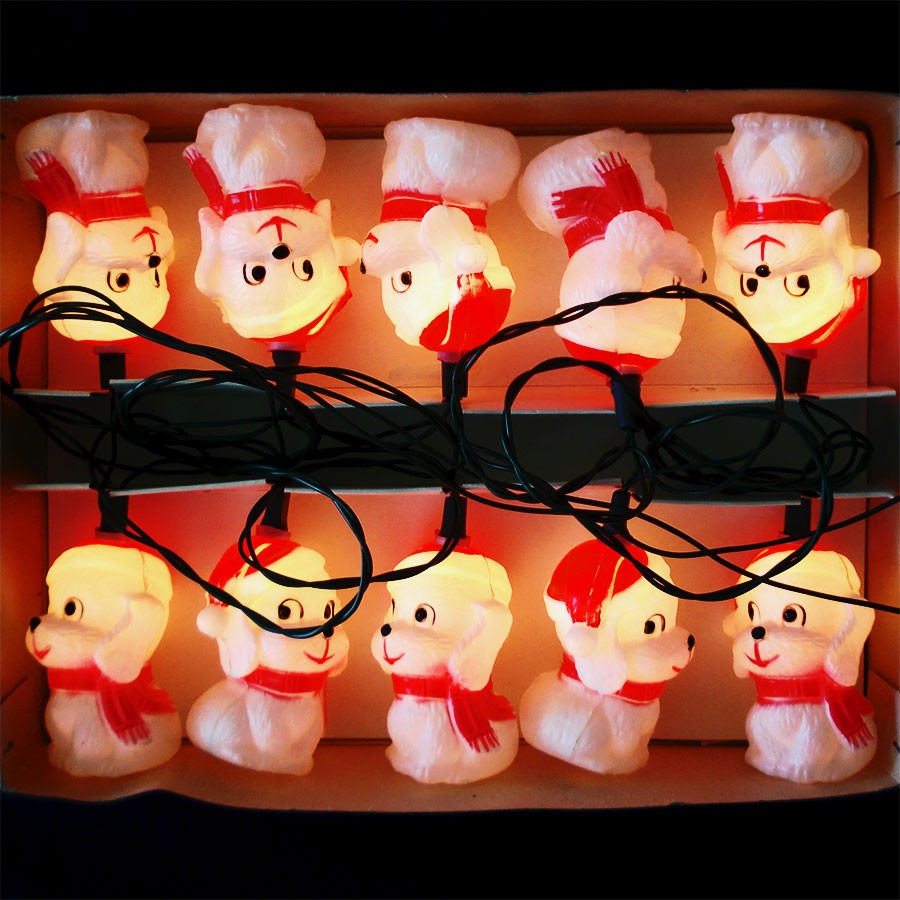 Box Santa Dogs Figural Christmas Lights String