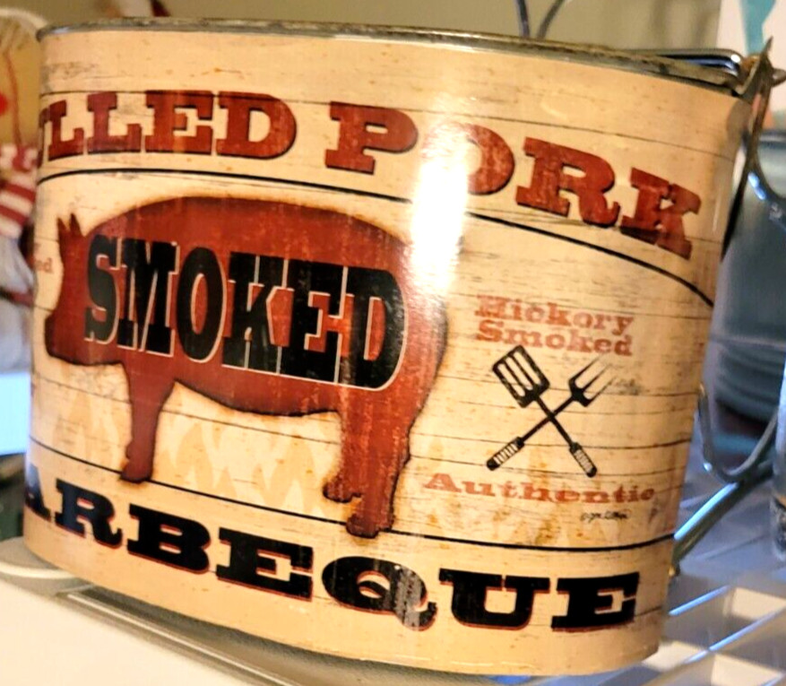 2 RUSTIC PULLED PORK BBQ HOMESTYLE PIT FIRE METAL BUCKETS BBQ KITCHEN DECOR