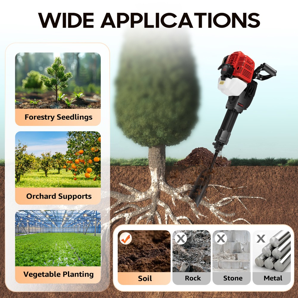 Handheld Trencher Digger Machine 52CC 2Stroke Garden Tree Digger Digging G1N