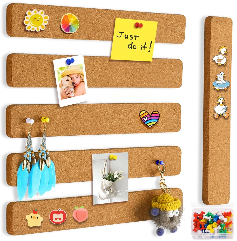 6 Pack Corkboard Strips for Walls Self Adhesive Thick Cork Board Strips Peel ...