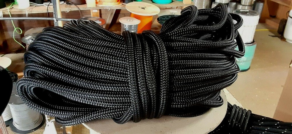 10 mm  " x 50 ft. Double Braid-Yacht Braid Polyester/Technora Rope Hank .Black.