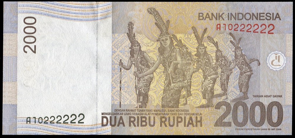 Indonesia 2000 Rupiah 2012, Solid 2, AIO 222222 (UNC)