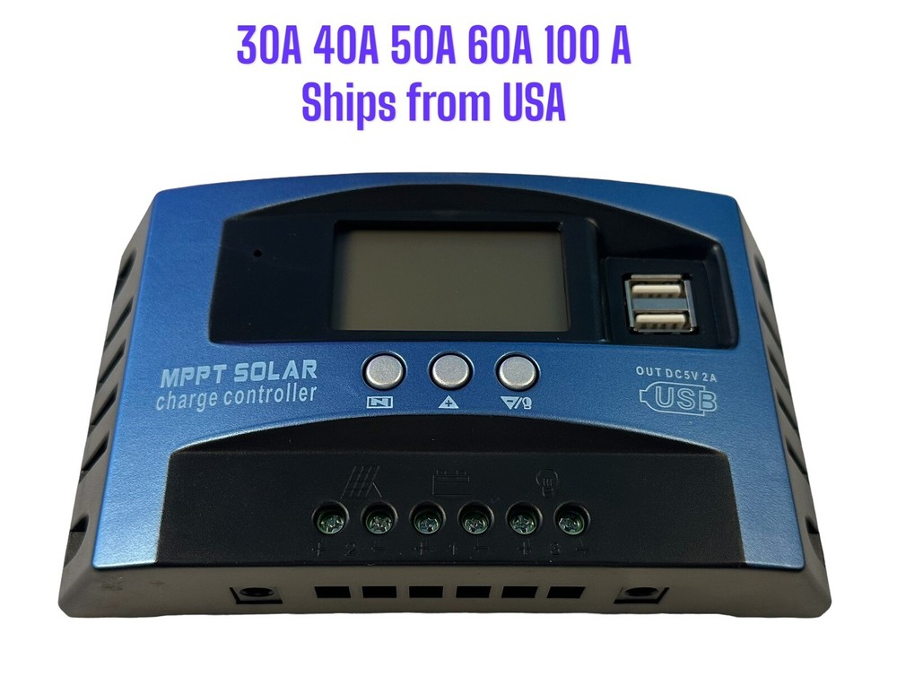 30A-100A MPPT Solar Charge Controller 12V/24V Automatic Dual USB LCD Display