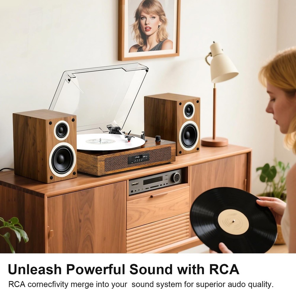 Bluetooth Record Player - 3 Speed Turntable with Built-In Speaker USB Recording