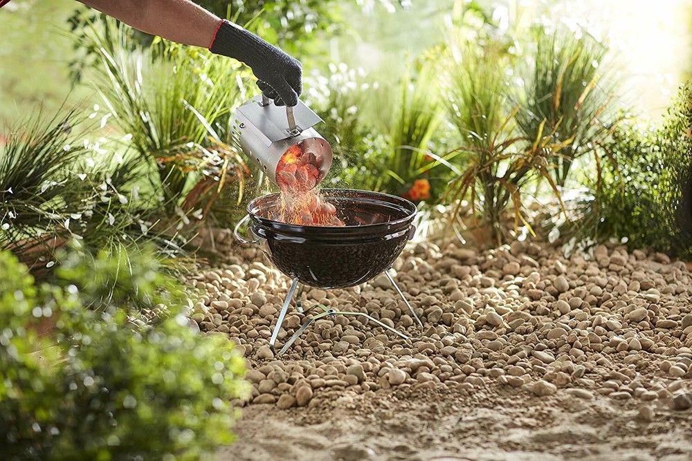 Compact Rapidfire Chimney Starter Charcoal Grill Start Lighter Can Bin W/ Handle