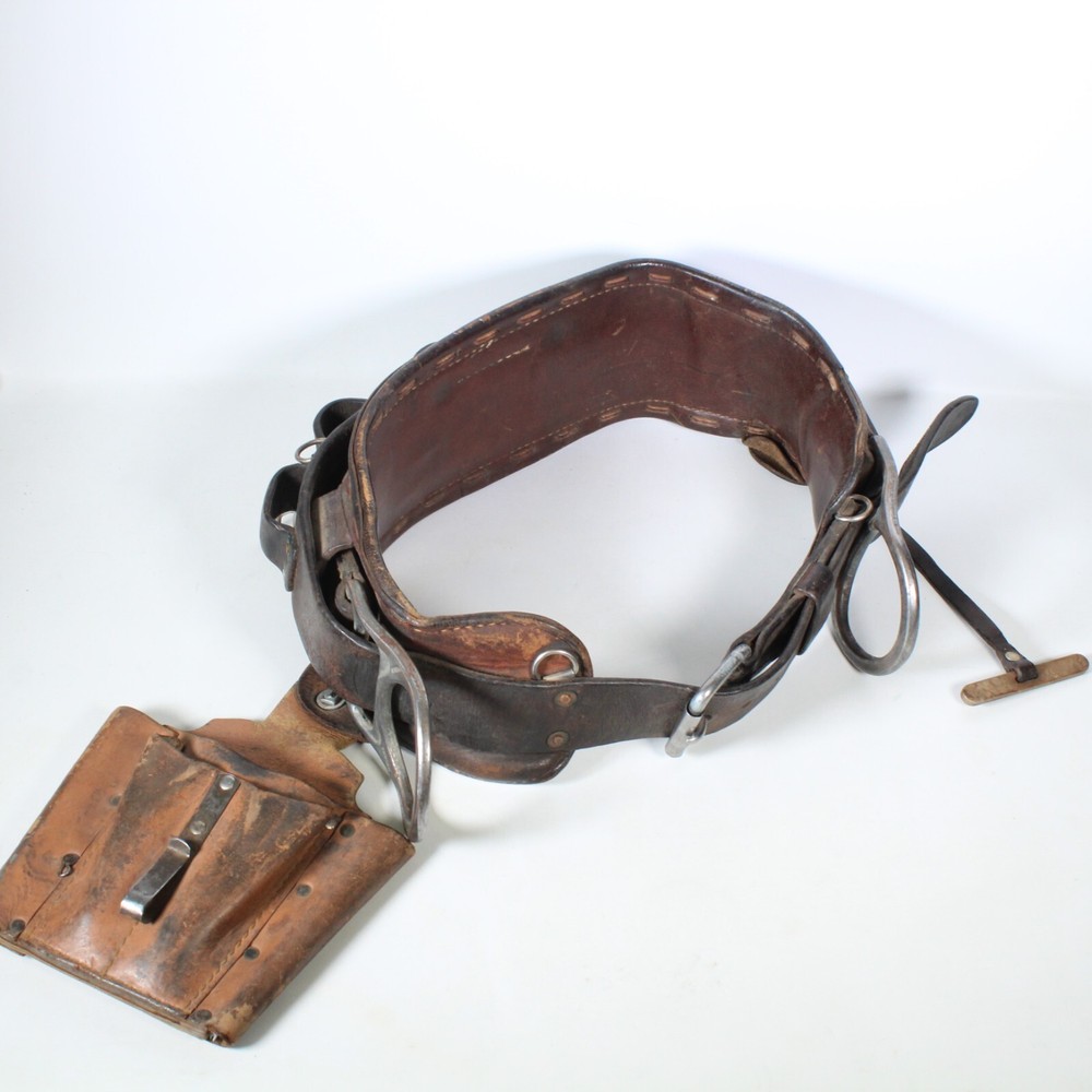 W.M. BASHLIN CO. LEATHER FLORIDIAN 2 D-RING CLIMBING TOOL BELT SIZE D21, CODE 5