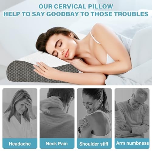 Cooling Memory Foam Pillows, Ergonomic Neck & Shoulder Pain Relief, 2-Pack