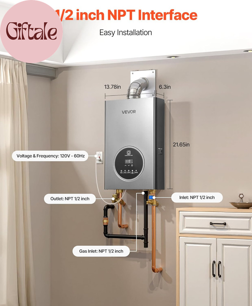 Propane Tankless Water Heater, 4.3Gal Indoor 100000 BTU Instant Hot Water Heater