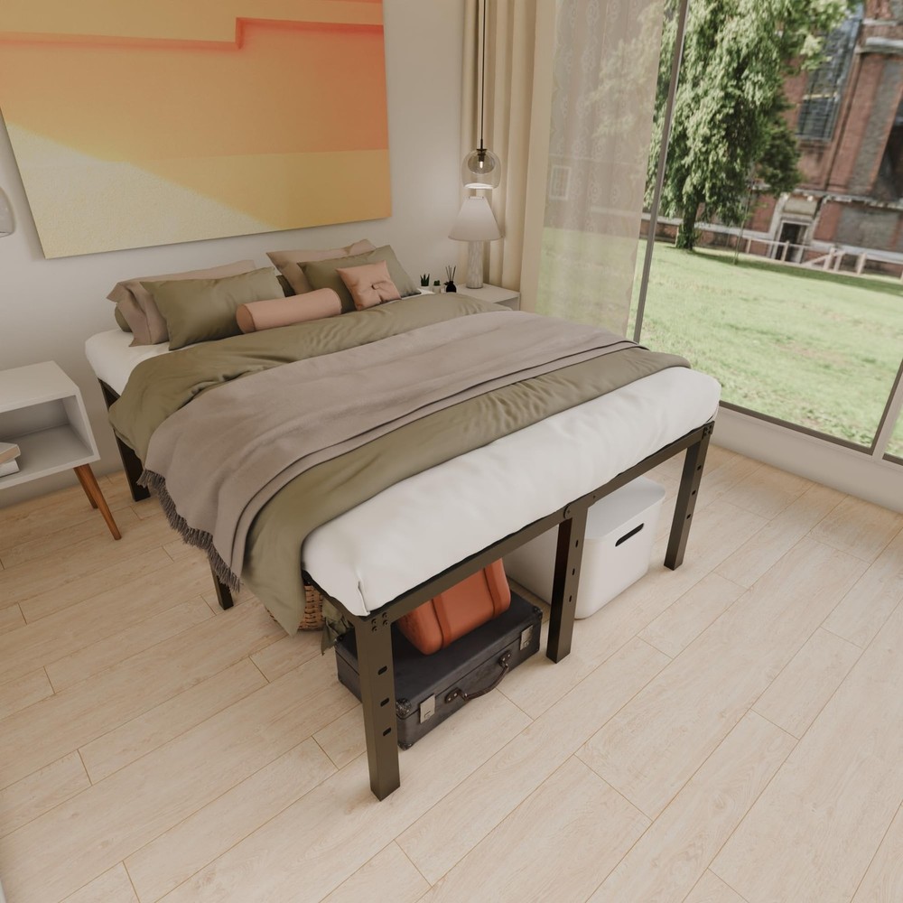 18 Inch Metal Full Size Bed Frame No Box Spring Needed - Easy Assembly Heavy ...
