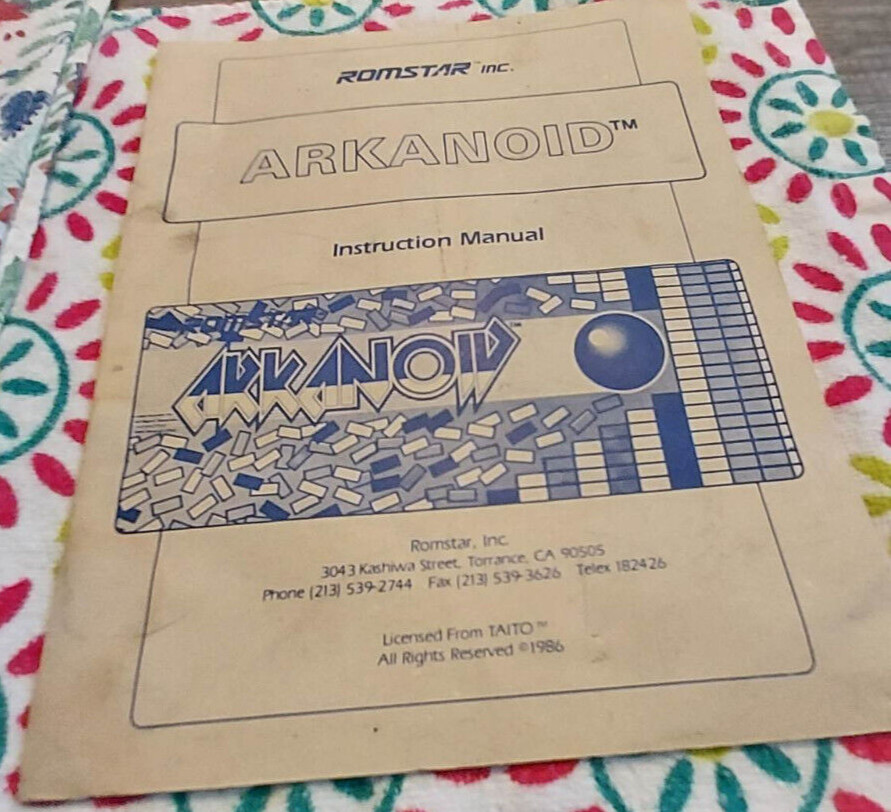 Romstar Arkanoid original manual