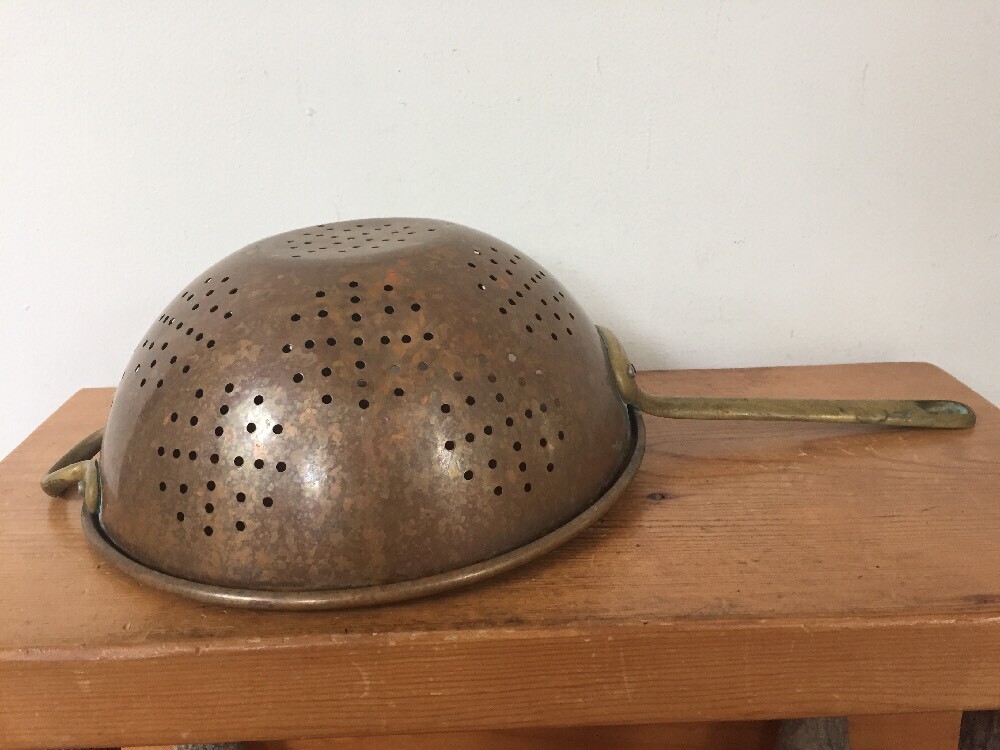Vintage Antique Solid Copper Water Strainer Colander With Solid Brass Handles