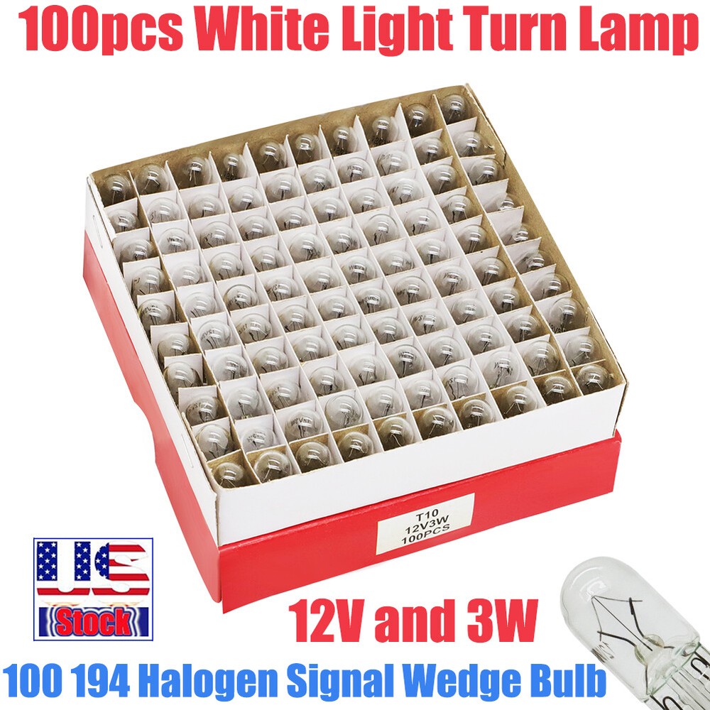 100 PCS 194 Halogen Signal Wedge Bulb T10 12V 168 White Light Turn Lamp Marker