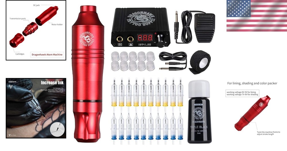Professional Tattoo Kit - Lightweight Pen & 20Pcs Needles