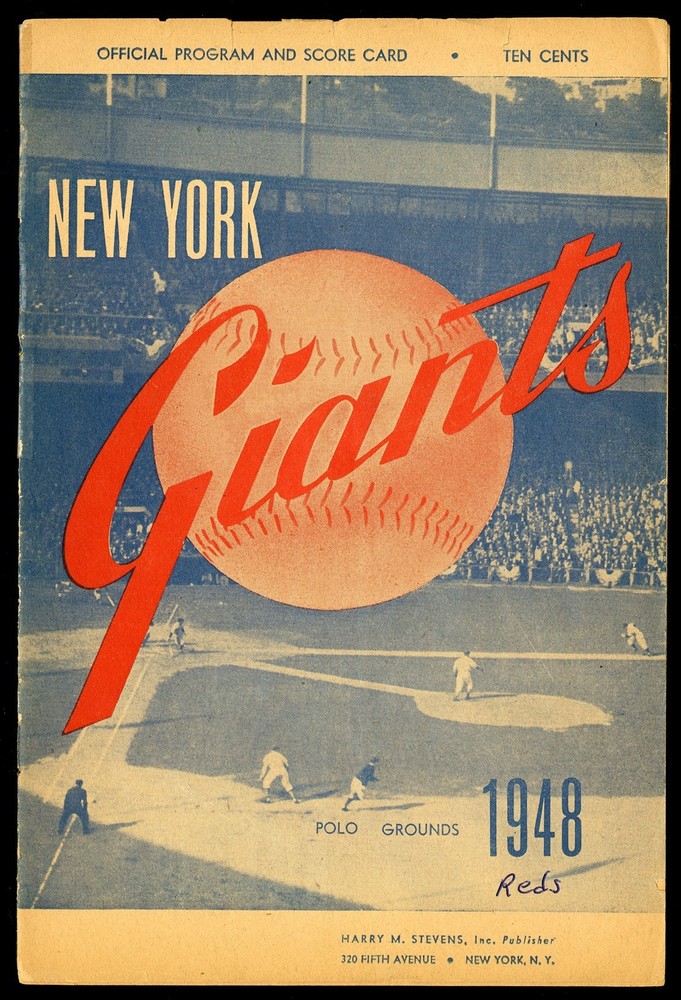 1948 New York Giants vs. Reds Program & Score Card *WP1103