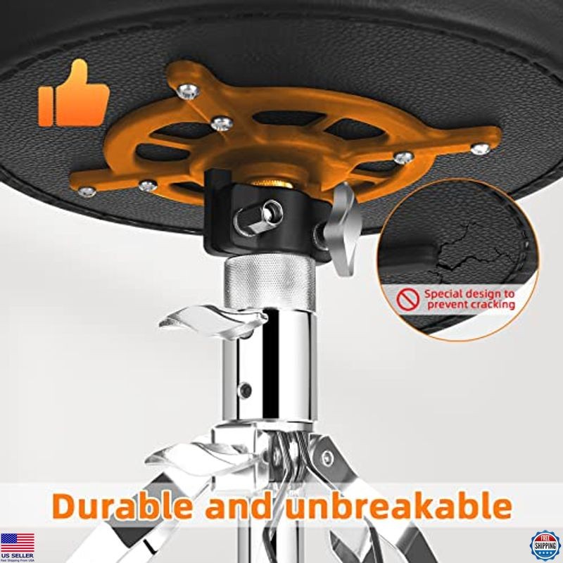 Adjustable Drum Throne Seat Black, Plush Padded Stool with 2 5A Drumsticks