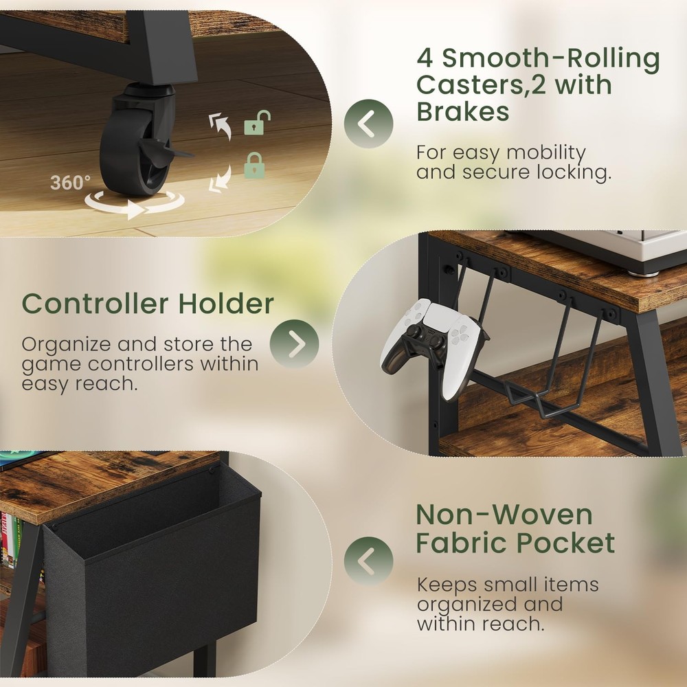 Mobile TV Stand with Charging Station, Adjustable Mount and Wheels, Rolling T...