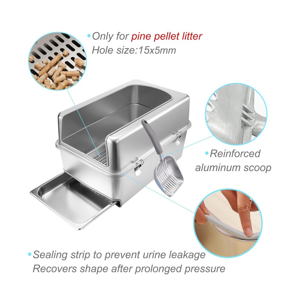 8" Sifting Pull-Out Cat Litter Box with Lid for Pine Pellets