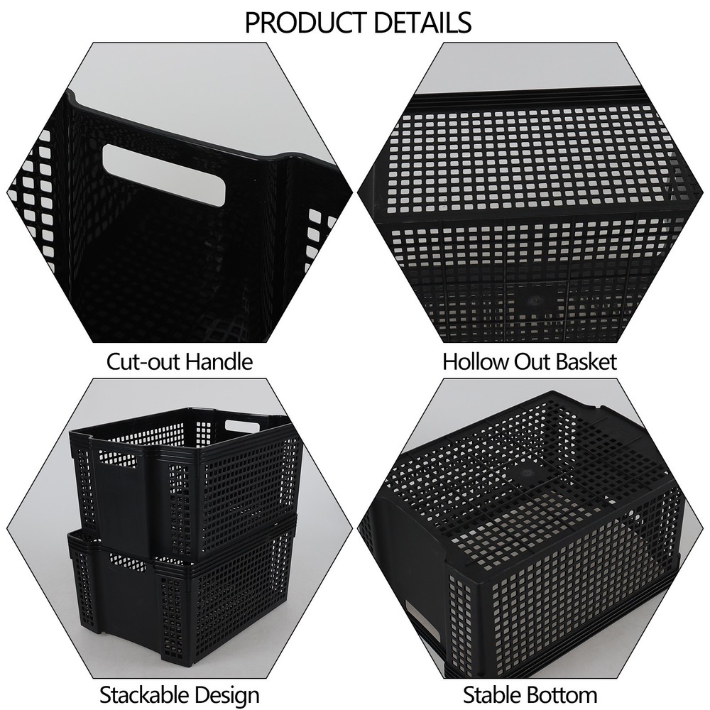 Aninhao 12 Pack Stackable Storage Baskets, Large Plastic Organizer Baskets Black