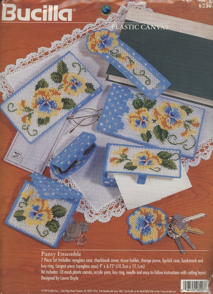 Bucilla Pansy Ensemble Needlepoint Plastic Canvas 7 Projects 10 Mesh KIT