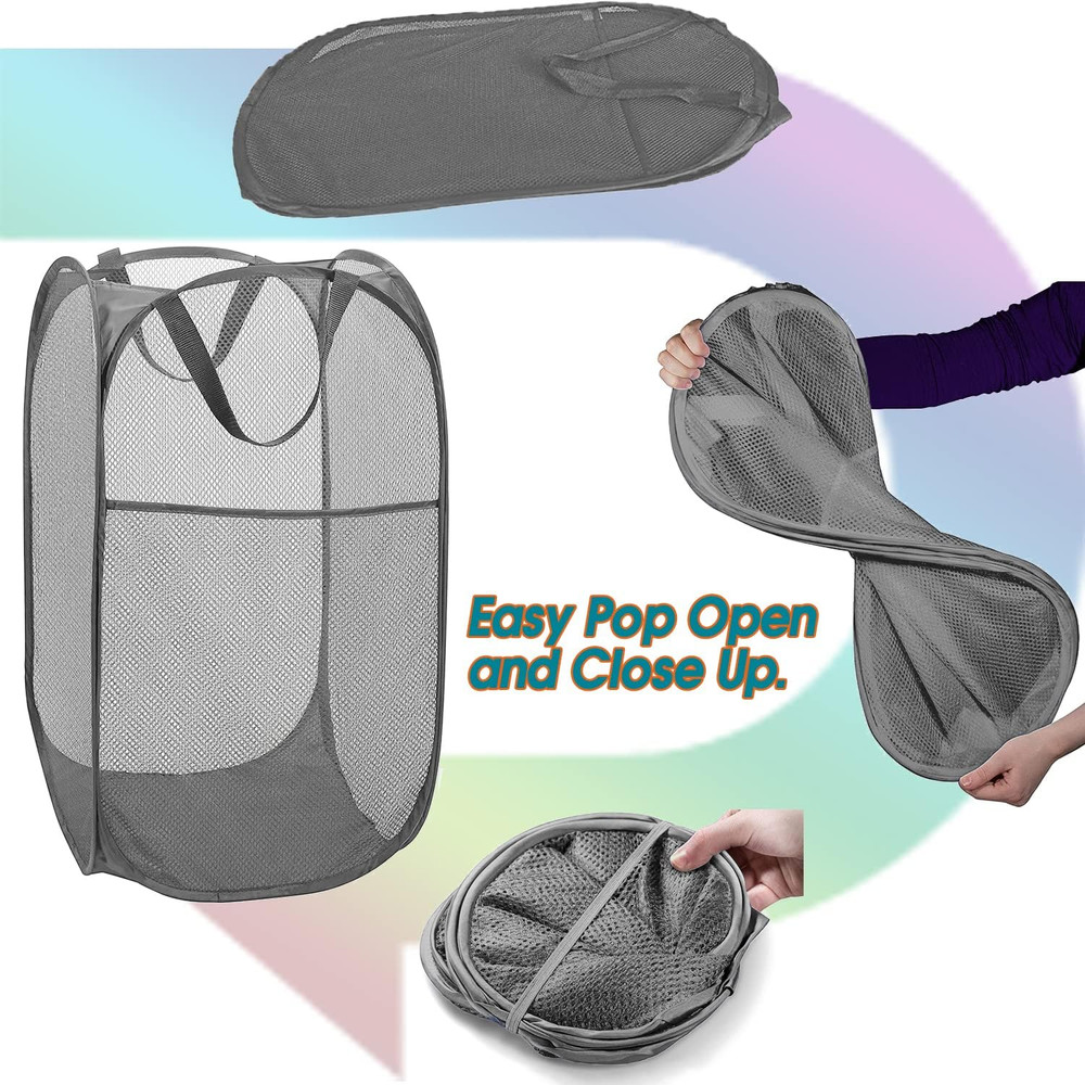 Deluxe Strong Mesh Pop up Laundry Hamper Basket with Side Pocket for Laundry Roo