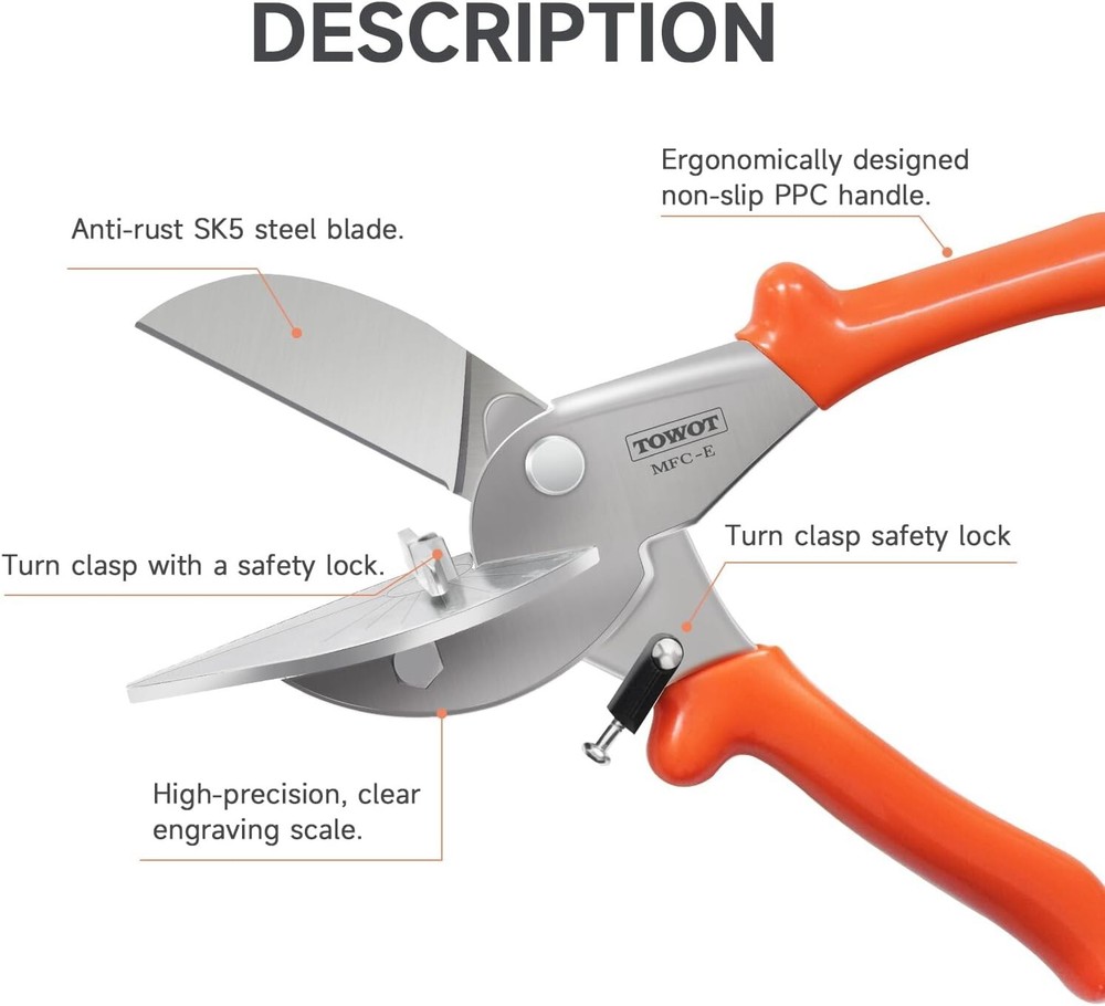 Sharp Multi Angle Miter Shear Cutter Adjustable 45-135Deg Safety Lock Hand Tools