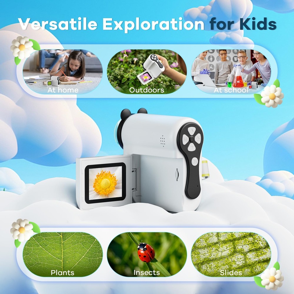 HP60 IPS Microscope for Kids: [Auto On & Off] [3-in-1] 2" Portable Handheld M...