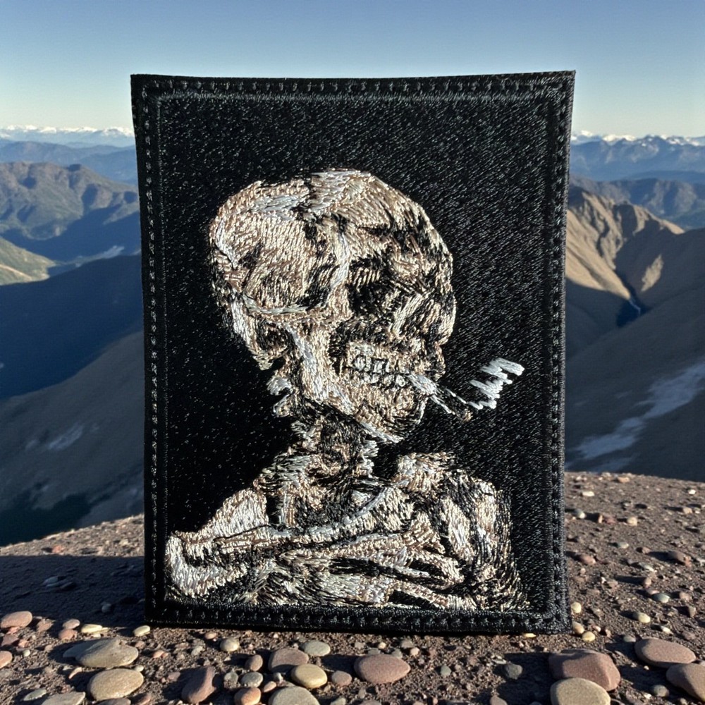 Van Gogh's Portrait Skeleton Skull with a burning Cigarette Patch