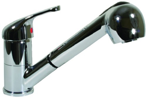 Scandvik 10871 Single Lever Galley Faucet With Pull-Out Sprayer, 5' Chrome-Flex