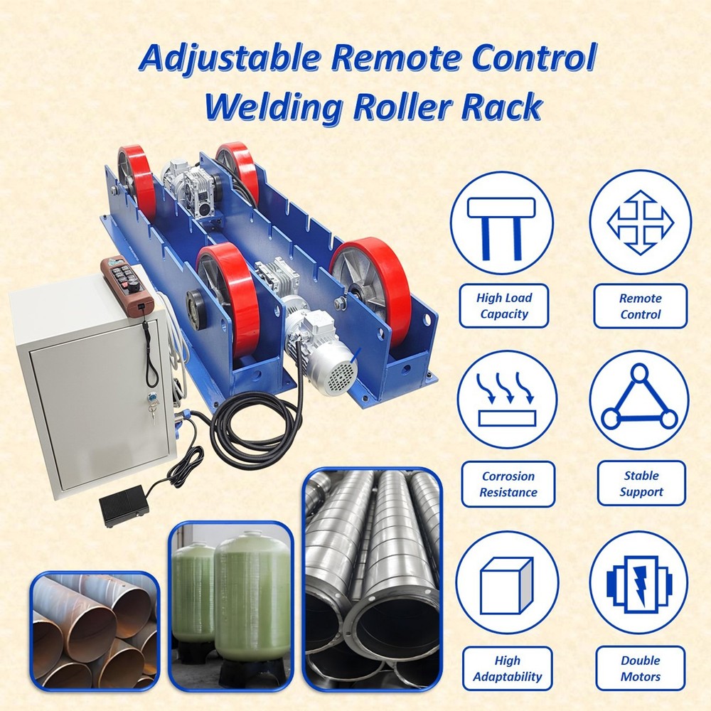 6600LBS Adjustable Welding Turning Rollers 220V Remote Control Dual Motor Drive