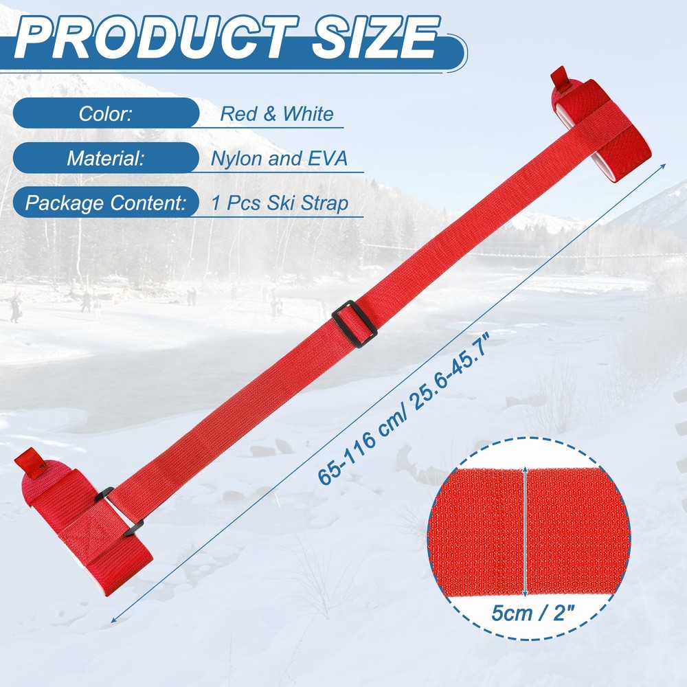 Ski Strap, Adjustable Ski Carrier Shoulder Straps,Red & White & 45.7"