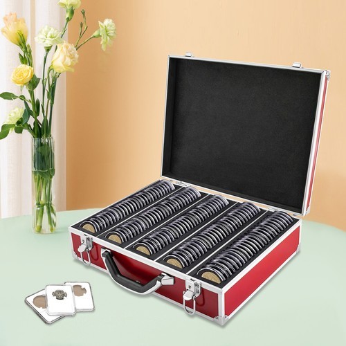 Aluminium Alloy Storage Box Case w/ Lock For 100 Graded Certified Coin Holders