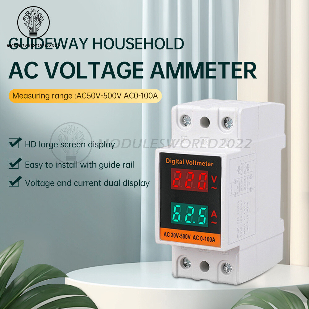 AC 50-500V 100A Din Rail Single-phase Digital Voltage LCD Voltage Current Meter