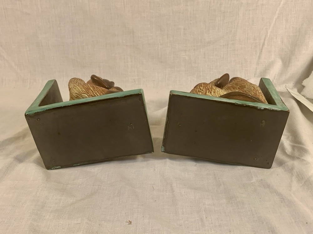 Pair Vtg Ceramic SMILING MONKEY BOOKENDS Large 6"x 3" Size HEAVY