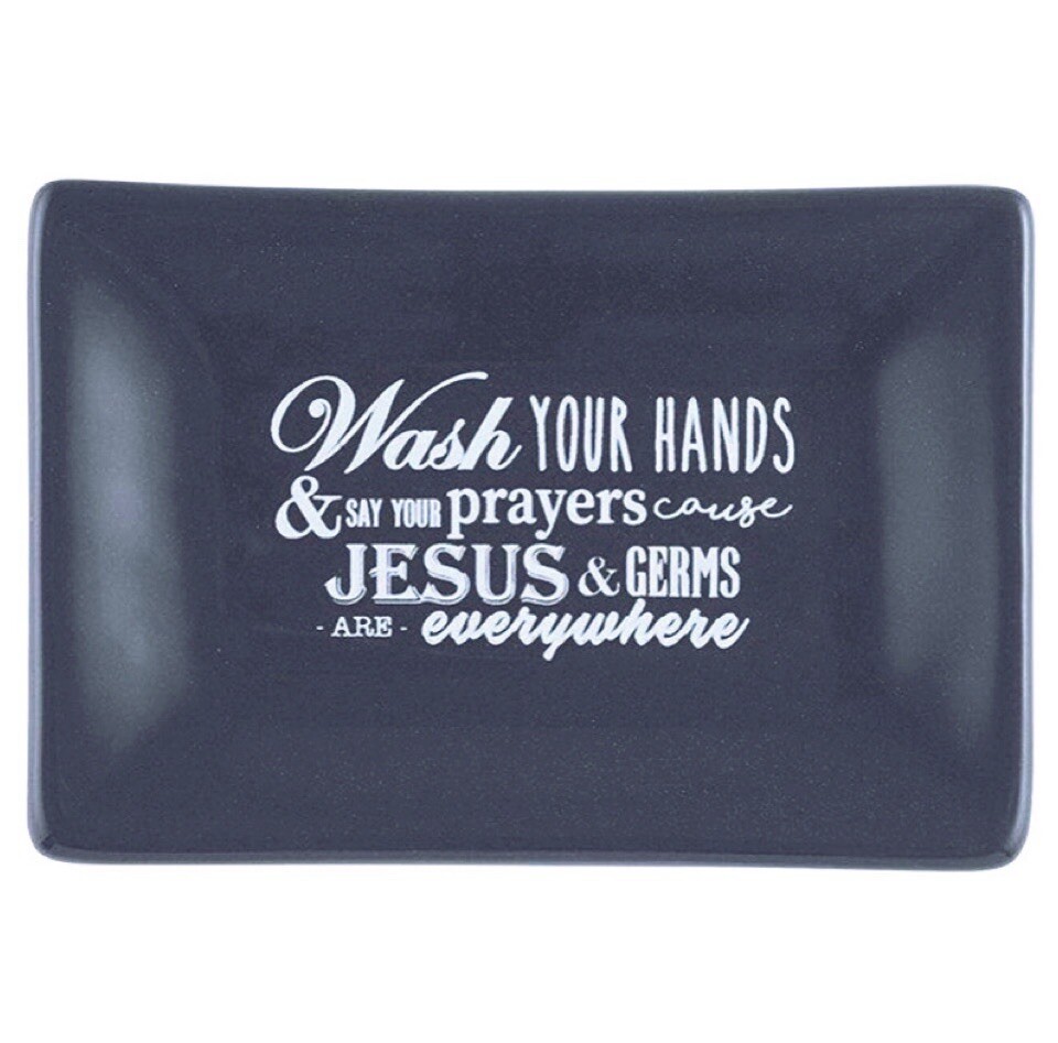 Soap Dish Bathroom Kitchen Decor Jesus & Germs Are Everywhere Black Ceramic