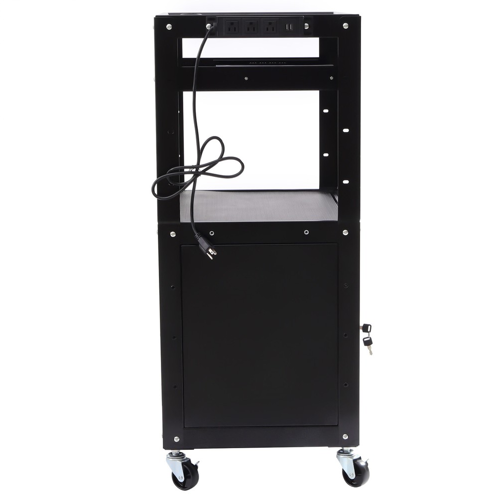 Multipurpose Rolling Small Office Laptop Table Portable Av Cart w/ Power Socket